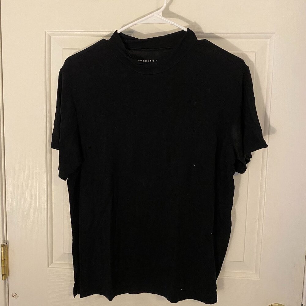 Black Mockneck American Eagle Tee